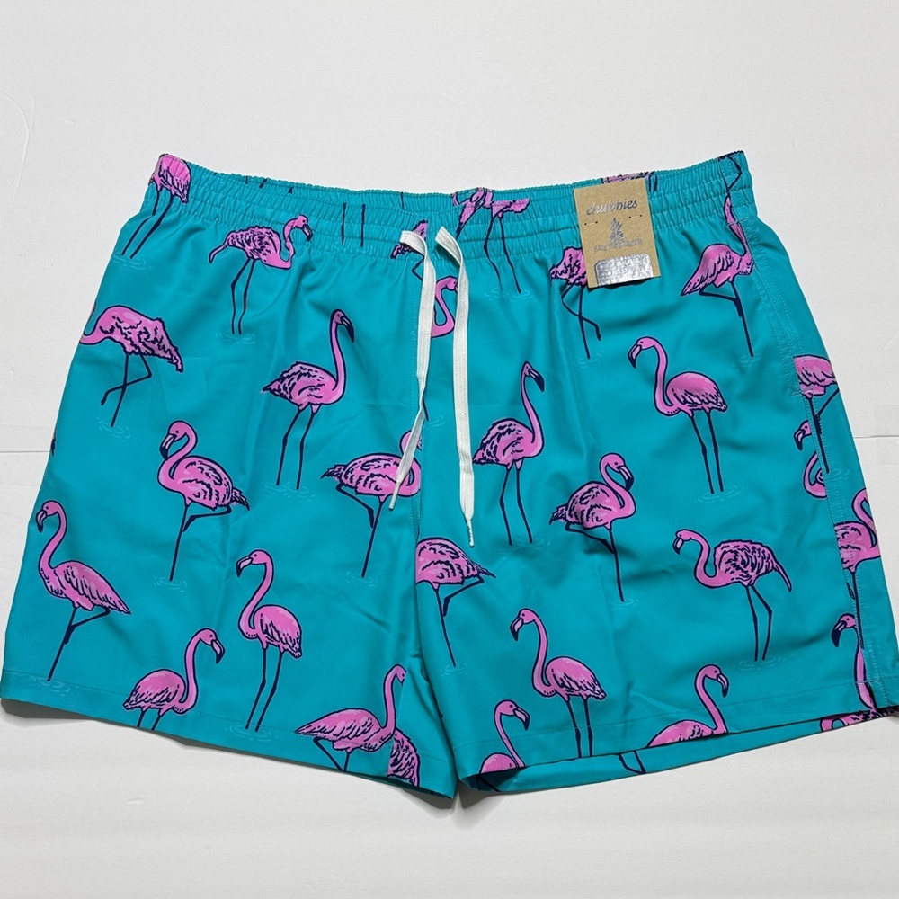 Chubbies Men’s Teal and Pink Flamingo Swim Trunks. Size XXL. New with tags
